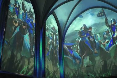 Chapel window projections recreate Battle of Golden Spurs