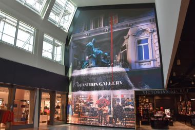 Giant LED wall brings waterfall to airport store