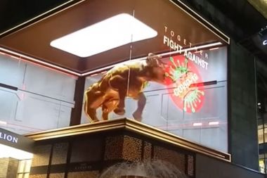 Giant LED bull fights Covid-19 with screen awareness campaign